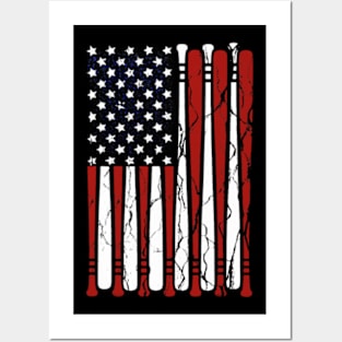 Baseball Lover American Flag Baseball Bat Team Posters and Art